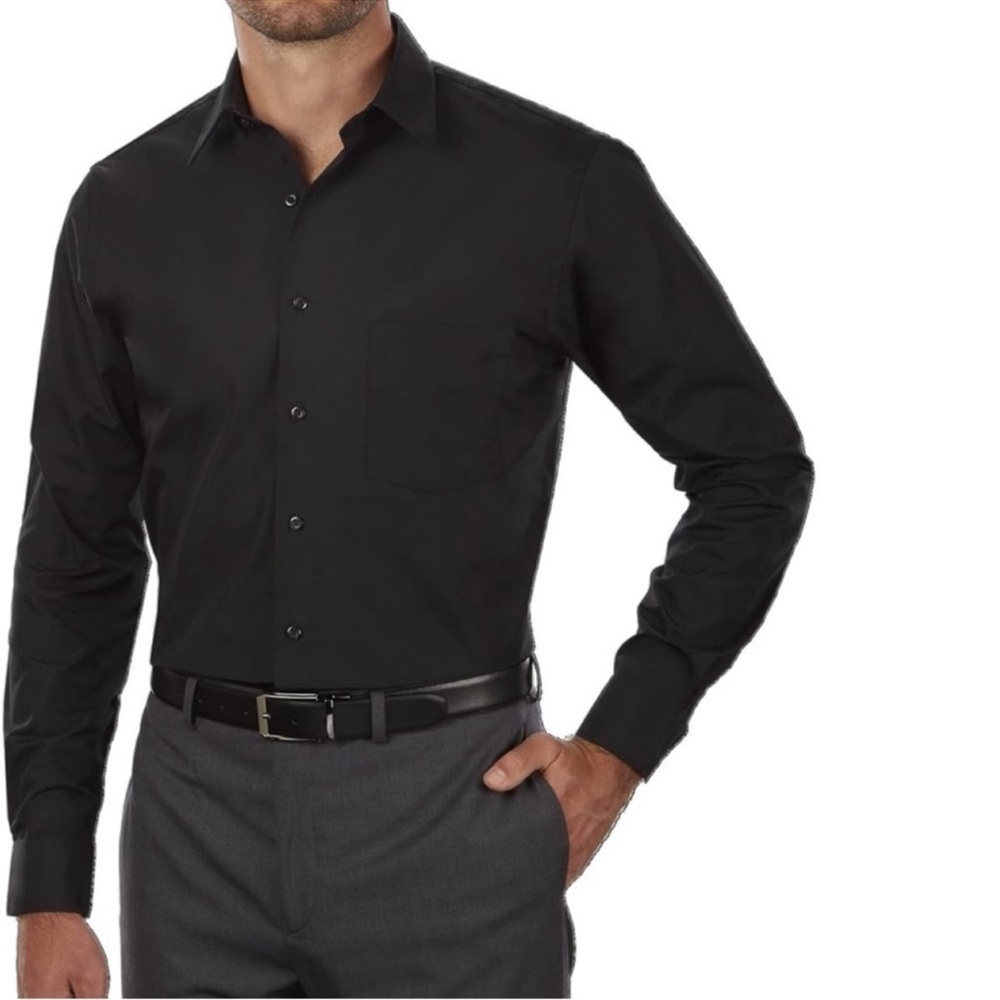 NWOT Van Heusen Dress Shirt Men's Regular Fit Wrinkle Free Black Size XL